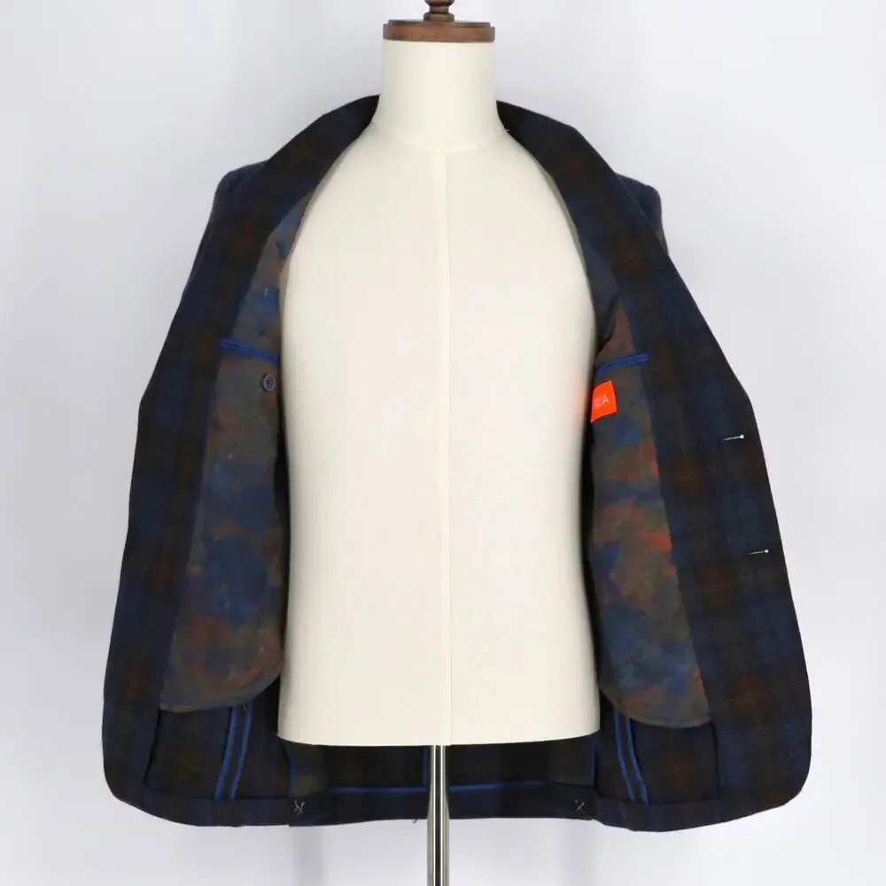 Tallia Men's Blue/Brown Classic Plaid Wool Blend Slim-Fit Sport Coat Size 36R